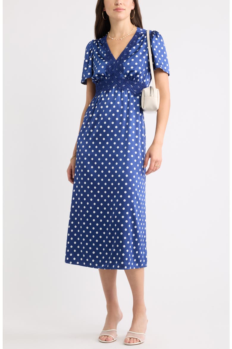 Puff Sleeve Midi Dress, Alternate, color, NAVY- IVORY SHARON DOT