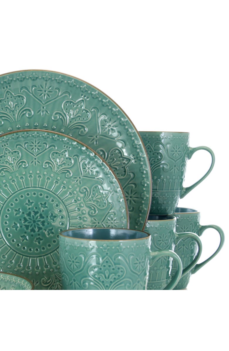 Elama Sea Foam Mozaic 16 Piece Luxurious Stoneware Dinnerware with Complete Setting for 4, Alternate, color, Green