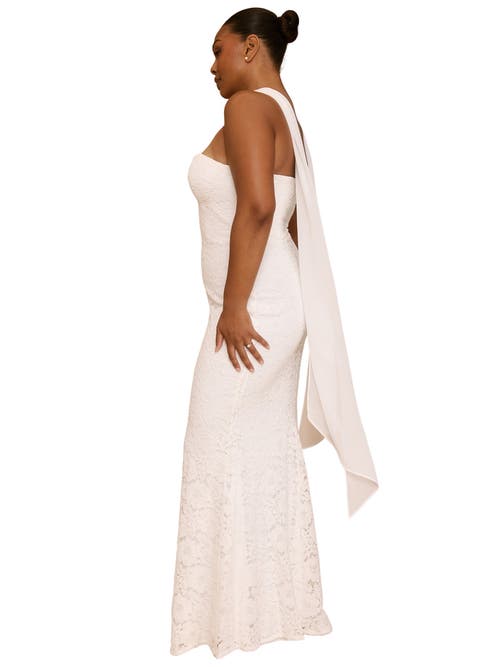 Six Stories Lace Bandeau Maxi Dress With Neck Scarf In Neutral