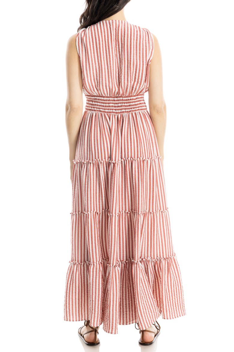 Knotted Tiered Maxi Dress, Alternate, color, RED/ WHITE STRIPE