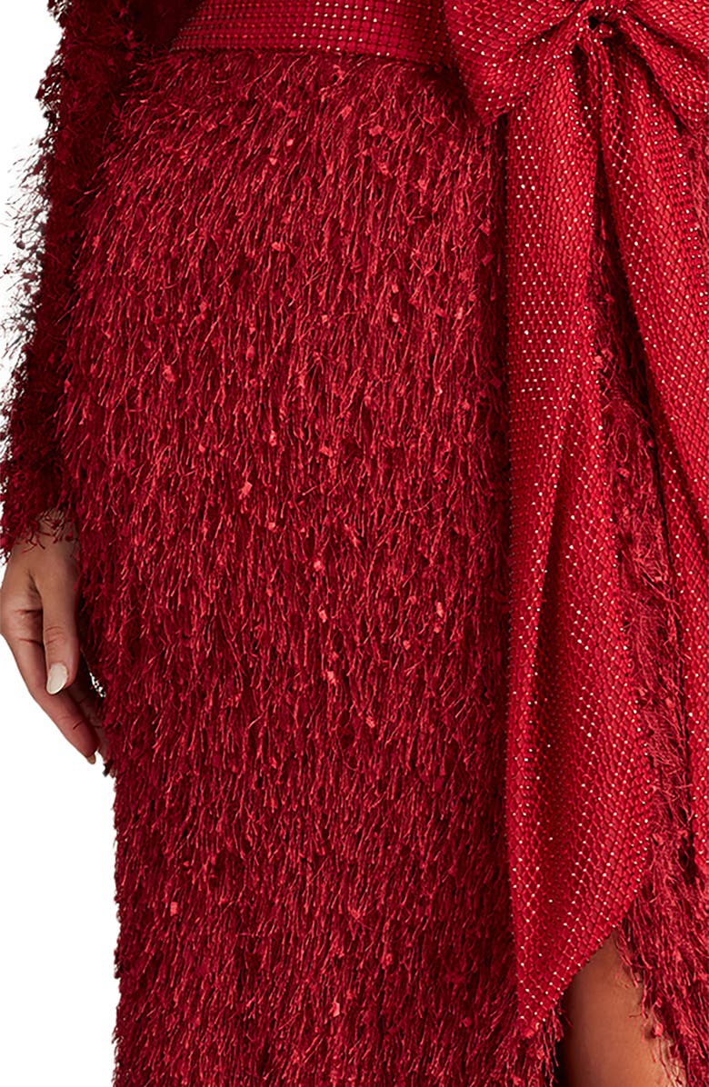 Tadashi Shoji Allover Fringe Long Sleeve Gown, Alternate, color, 