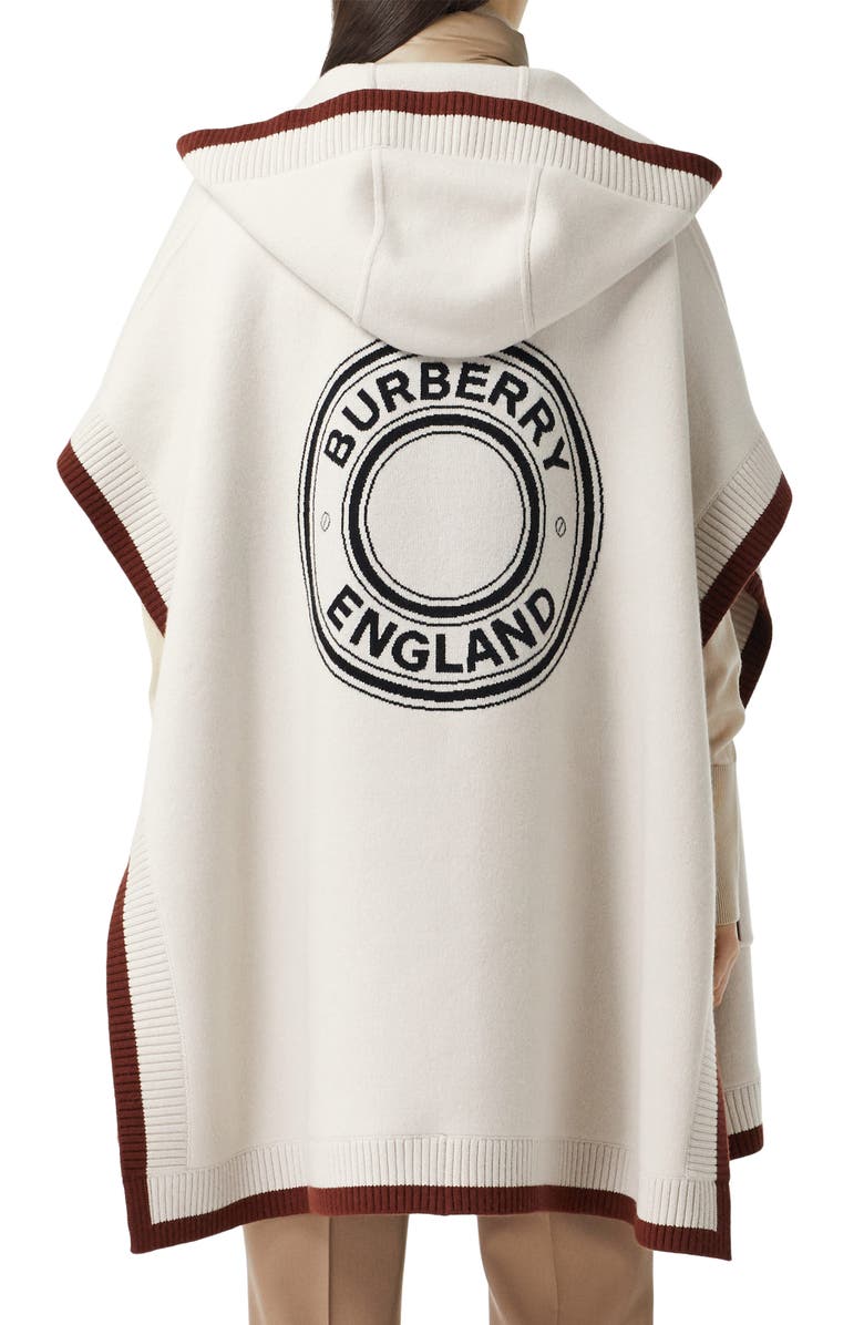 Burberry Carla Logo Hooded Wool Blend Cape, Alternate, color, 