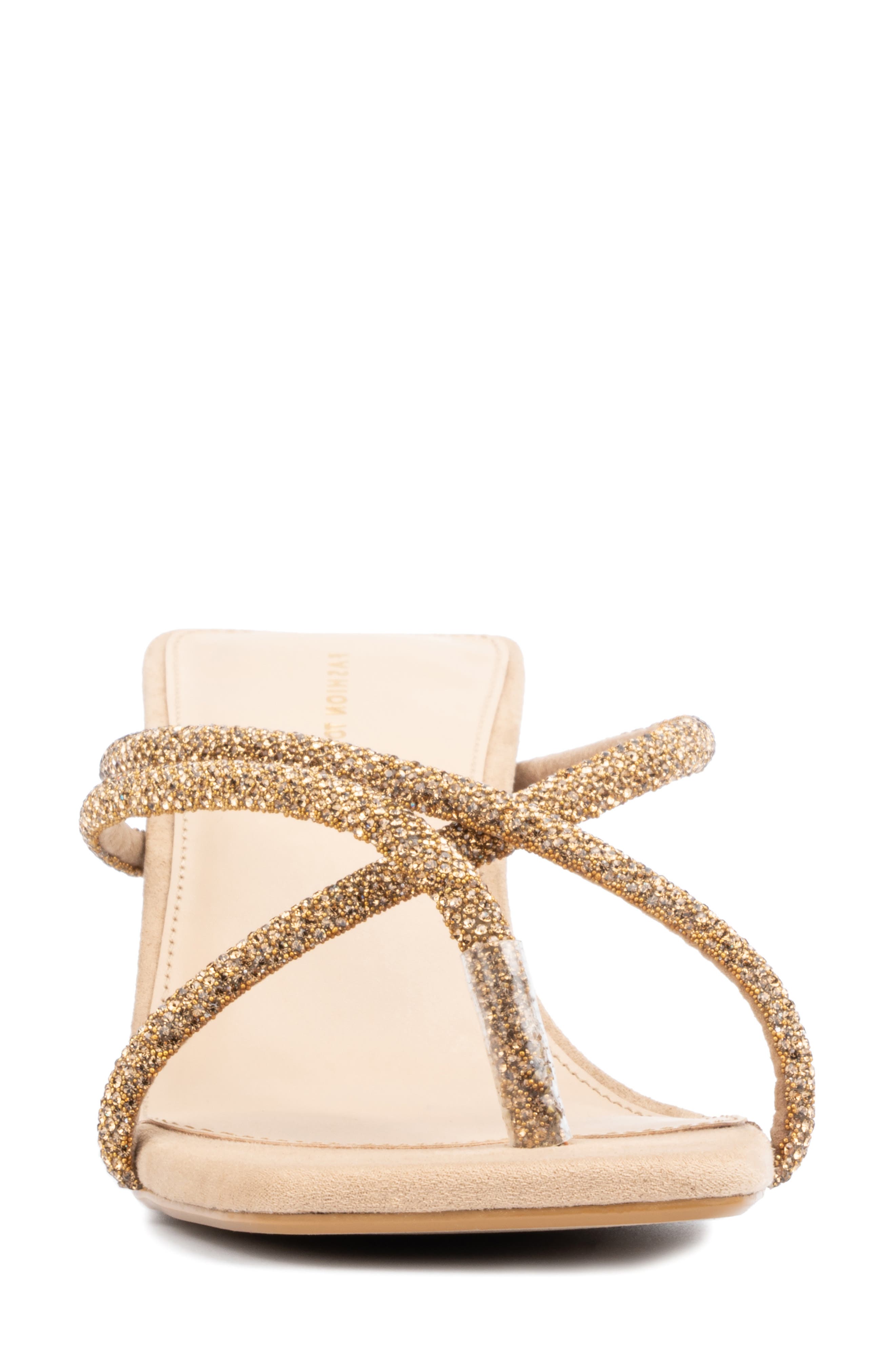 Fashion to Figure Nikita Pavé Crystal Slide Sandal - Wide Width, Alternate, color, Nude