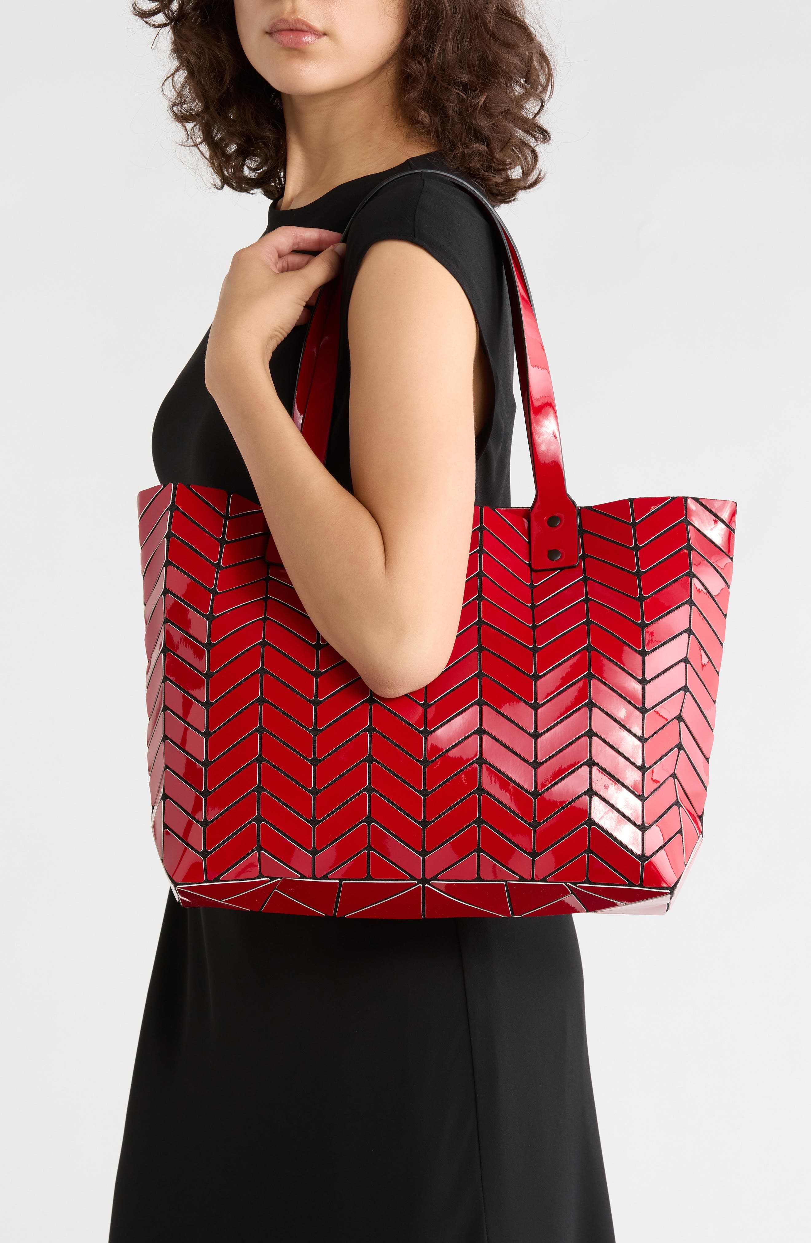 Chevron Tote Bag, Alternate, color, SHINY RED
