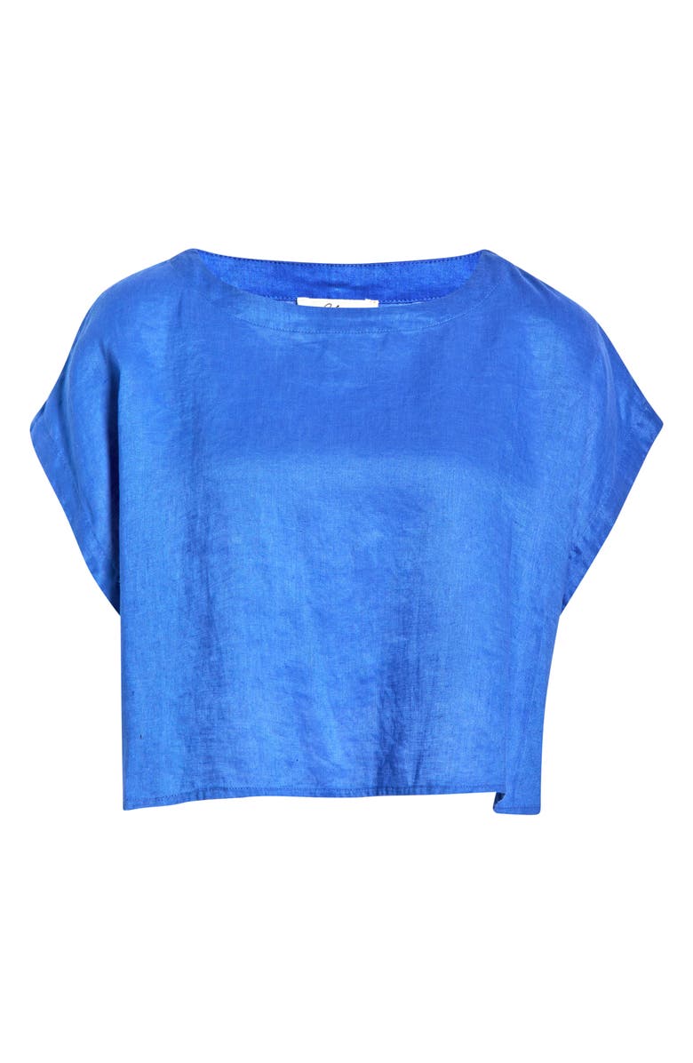 Elan Cropped Linen Cover-Up Top, Alternate, color, Sapphire Blue