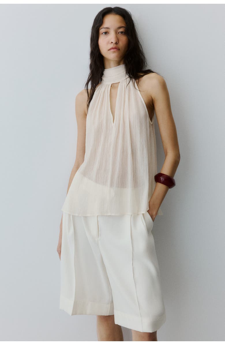 H&M Scarf-collar Chiffon Top, Alternate, color, Cream
