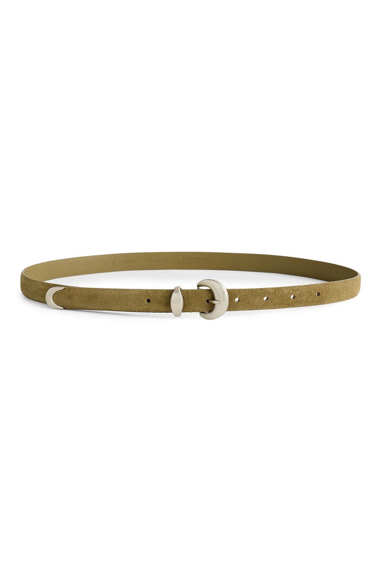 Domed Suede Buckle Belt, Main, color, WORN OLIVE SUEDE