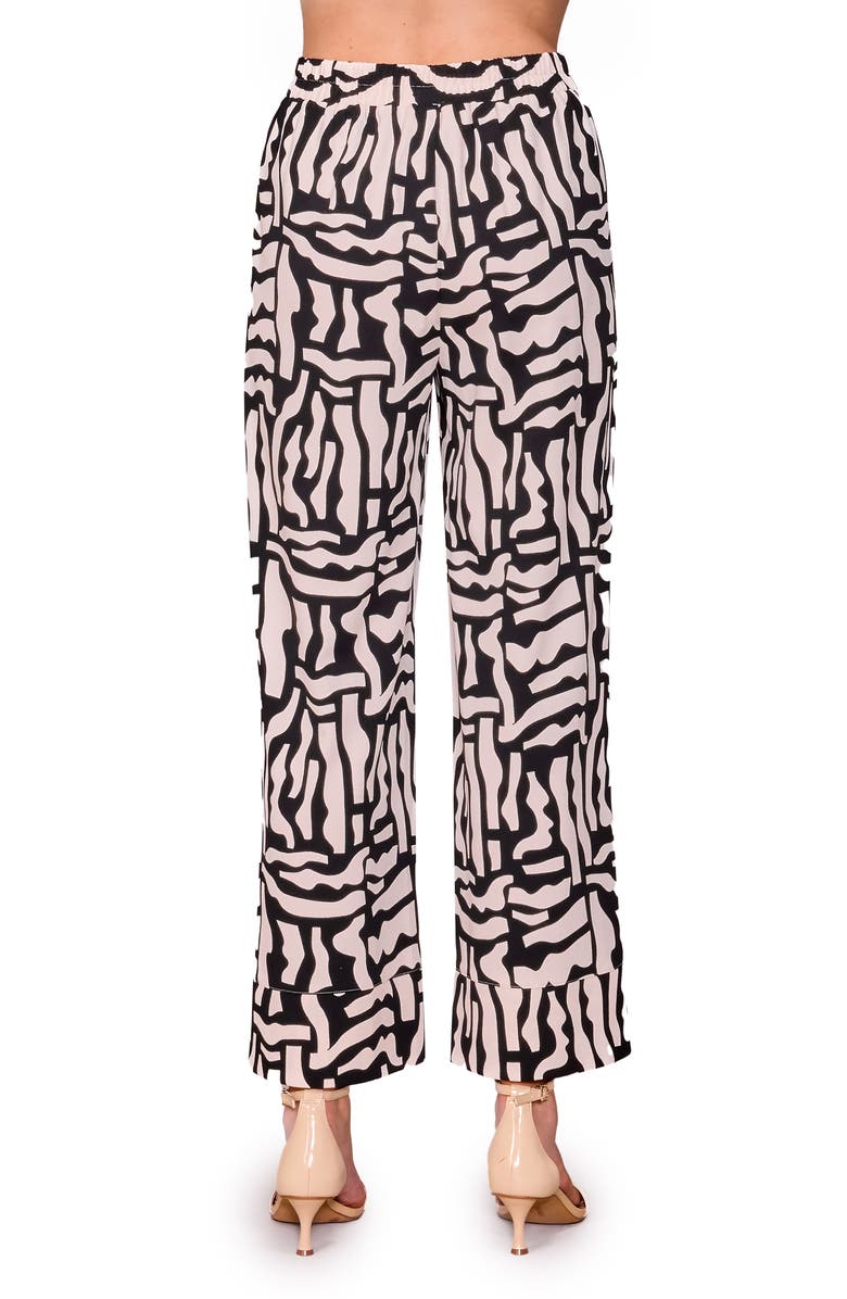 MELLODAY Techno Print Wide Leg Pants, Alternate, color, Ivory/ Black Geometric