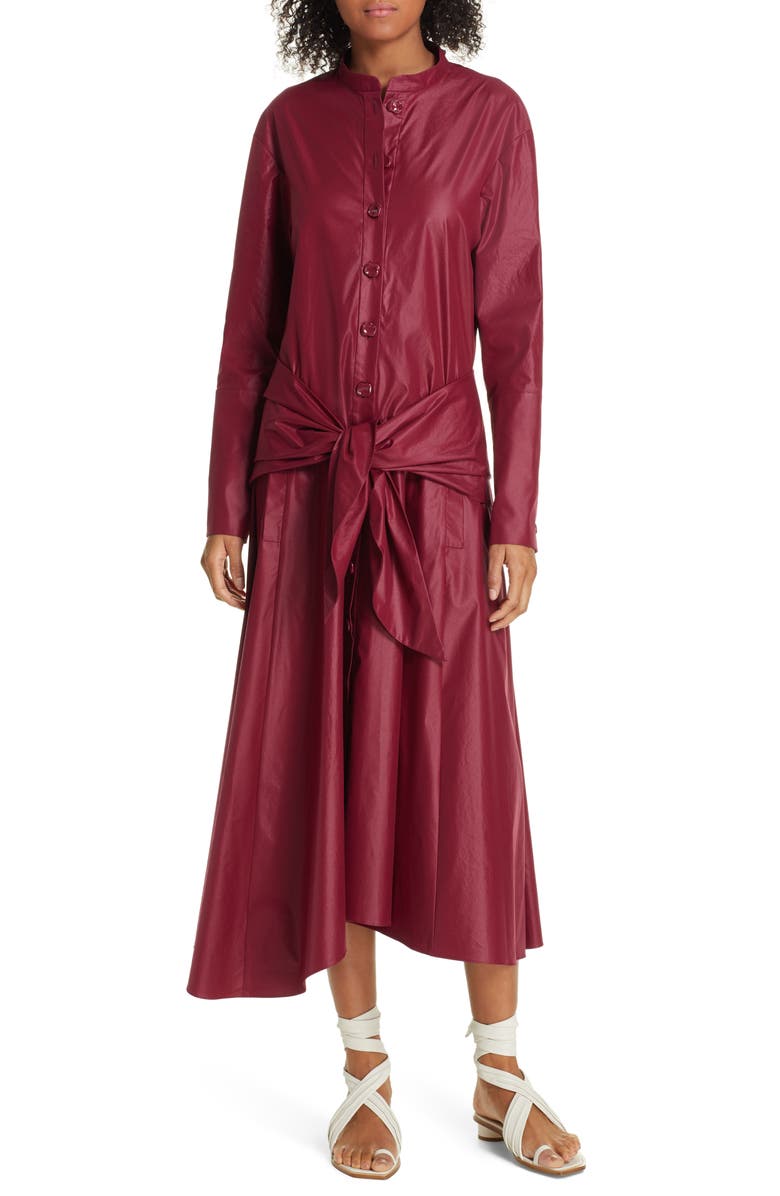 Tibi Glossy Plain Weave Long Sleeve Maxi Shirtdress, Main, color, 