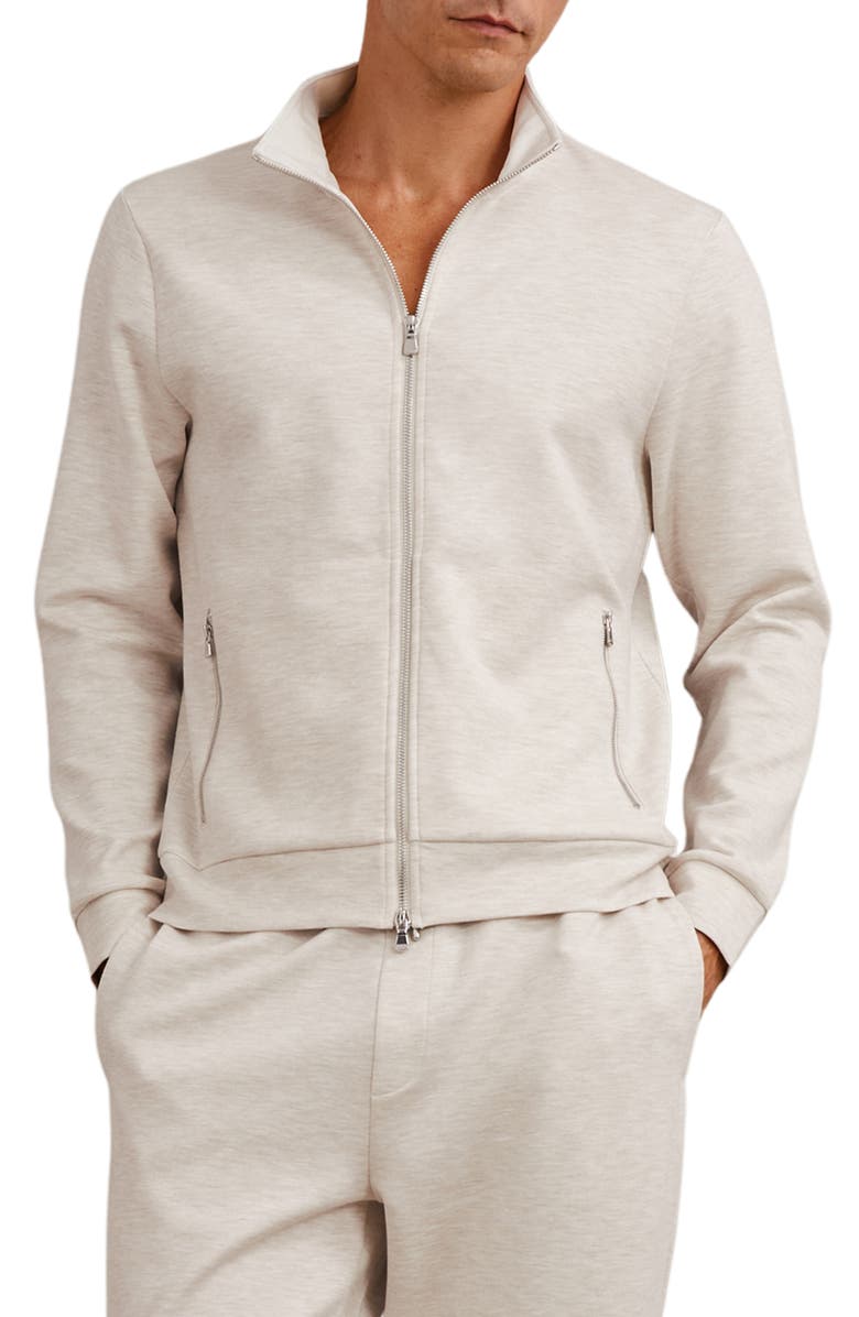 Reiss Cortona Front Zip Sweatshirt, Main, color, Oatmeal