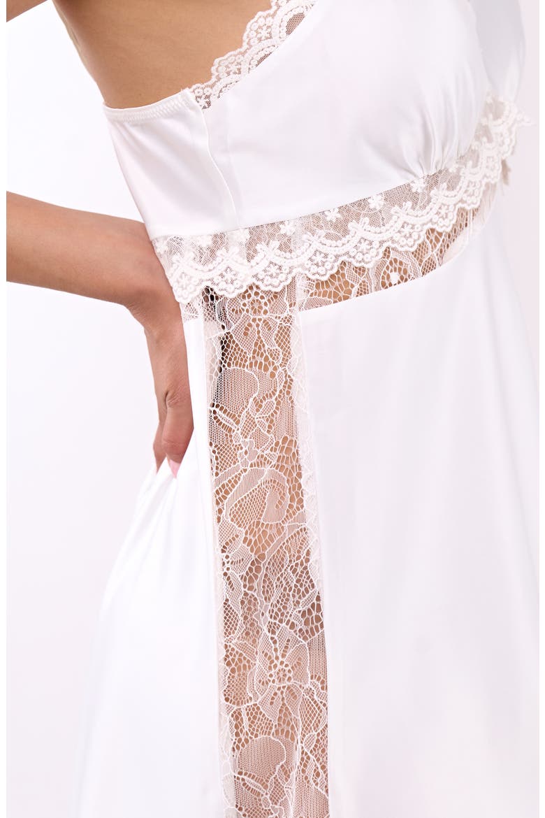 Skyler Lace Trim Stretch Charmeuse Chemise, Alternate, color, IVORY