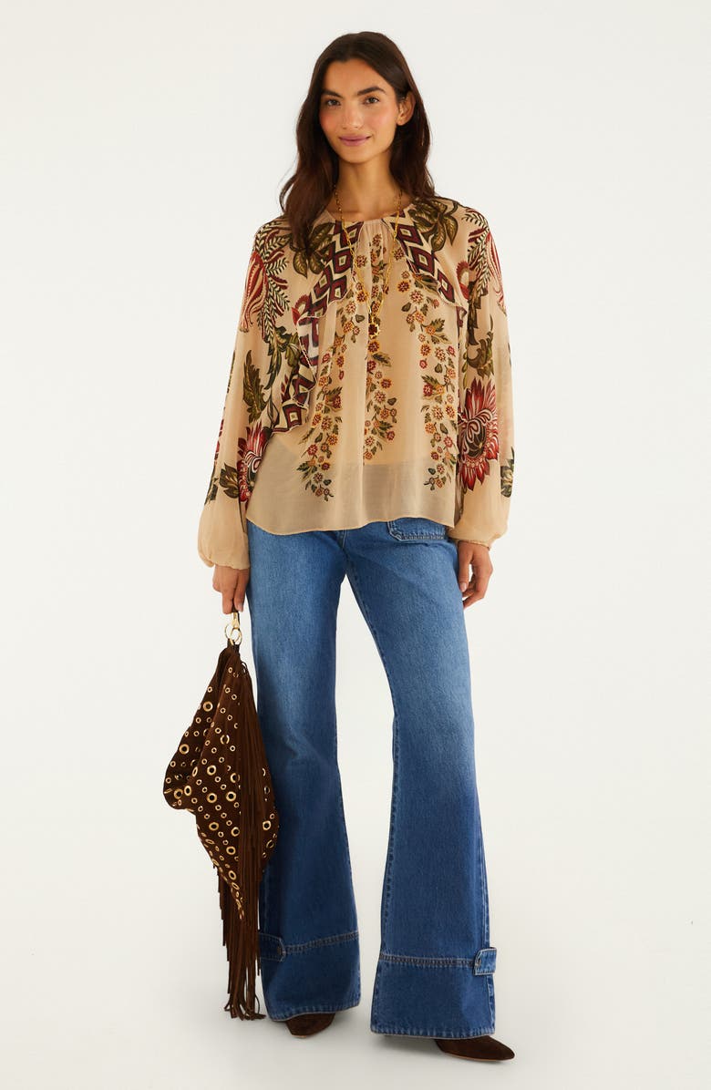 FARM Rio Ligia Floral Cascade Long Sleeve Top, Alternate, color, Orange