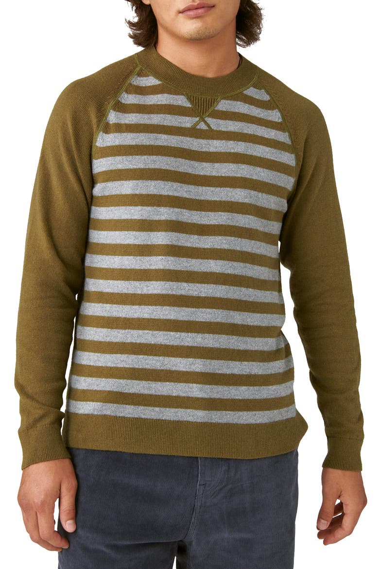 Cloud Soft Stripe Raglan Sweater, Main, color, DARK OLIVE COMBO