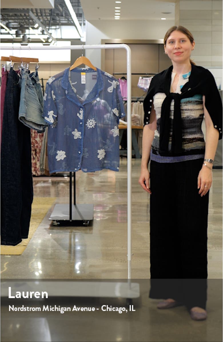 Axel Kai Crochet Trim Sheer Cotton Cover-Up Button-Up Shirt, sales video thumbnail