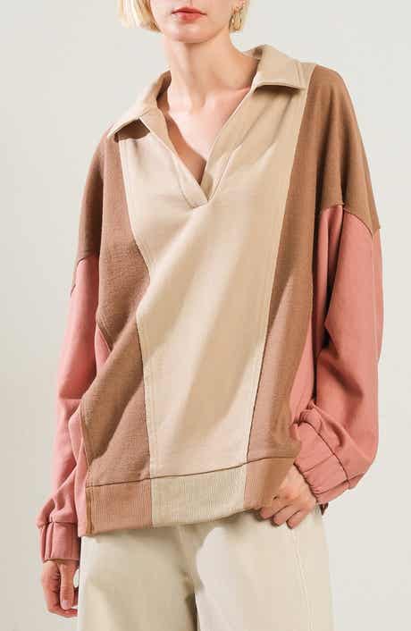 Colorblocked Spread Collar Knit Top
