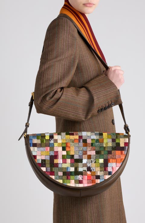 Embellished Silk & Viscose Shoulder Bag