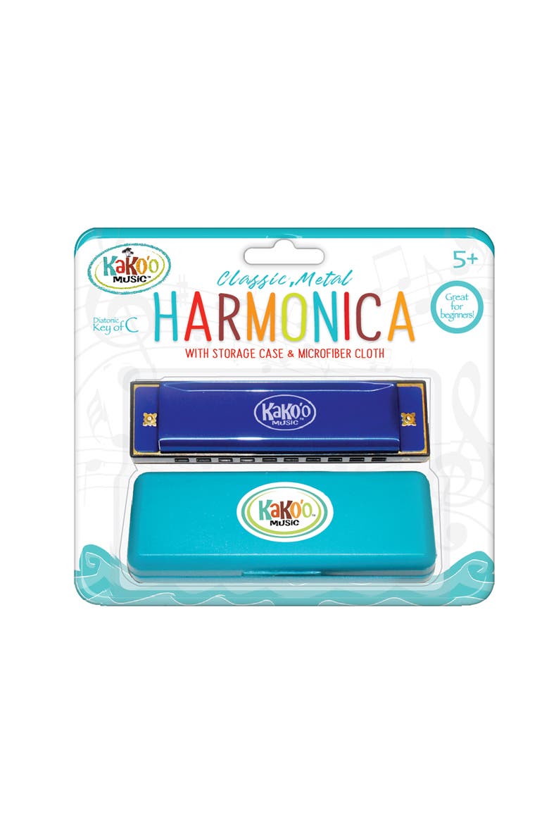 Classic Metal Harmonica Blue 4 Inch Harmonica With Storage Case, Alternate, color, Multicolored