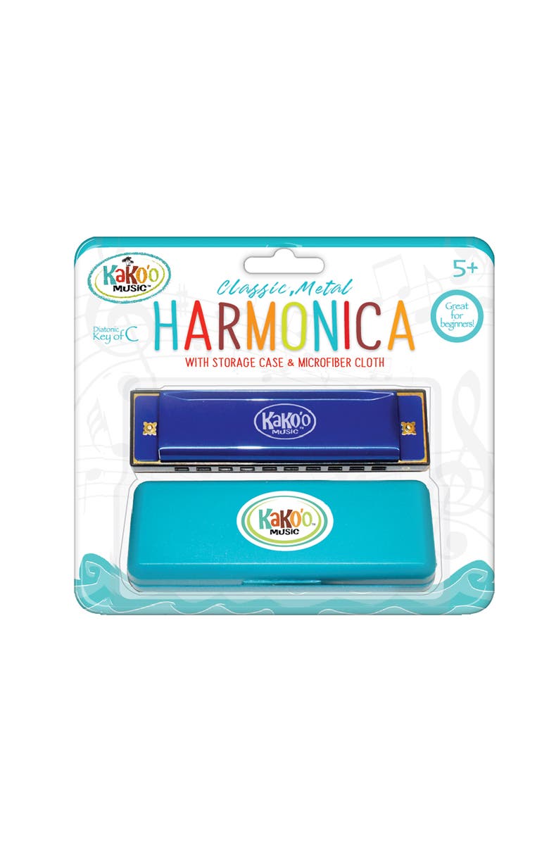 KaKo'o Music Classic Metal Harmonica Blue 4 Inch Harmonica With Storage Case, Alternate, color, 