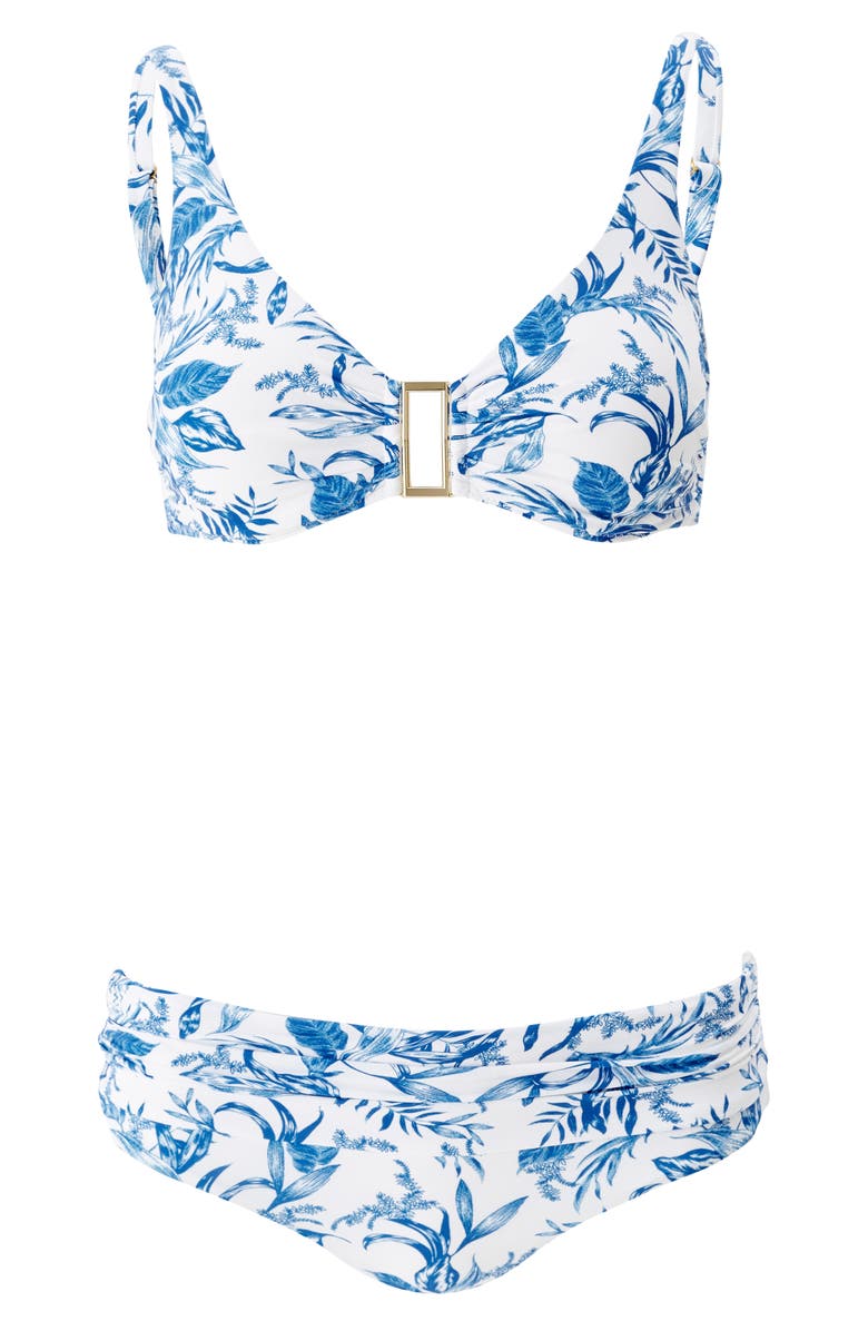 Melissa Odabash Bel Air Ruched Bikini Bottoms, Alternate, color, Blue Leaf