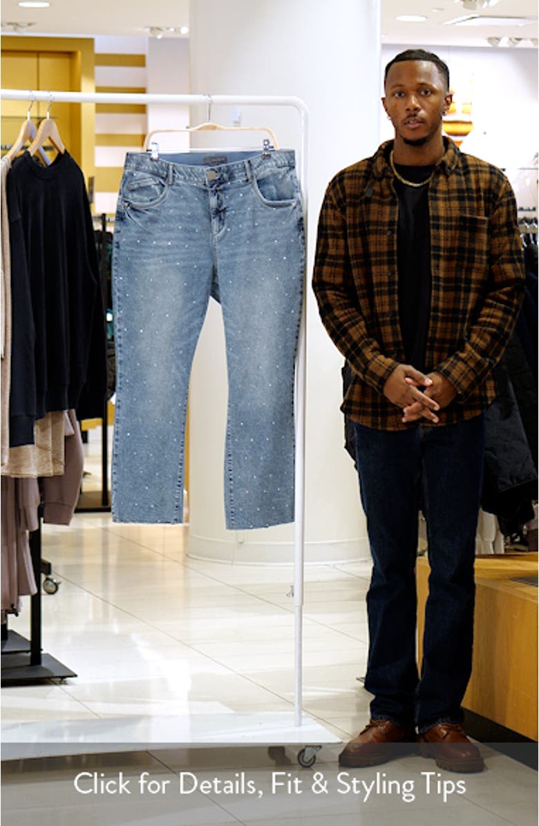 Bennett 'Ab'Solution Skyrise Rhinestone Raw Hem Ankle Bootcut Jeans, sales video thumbnail