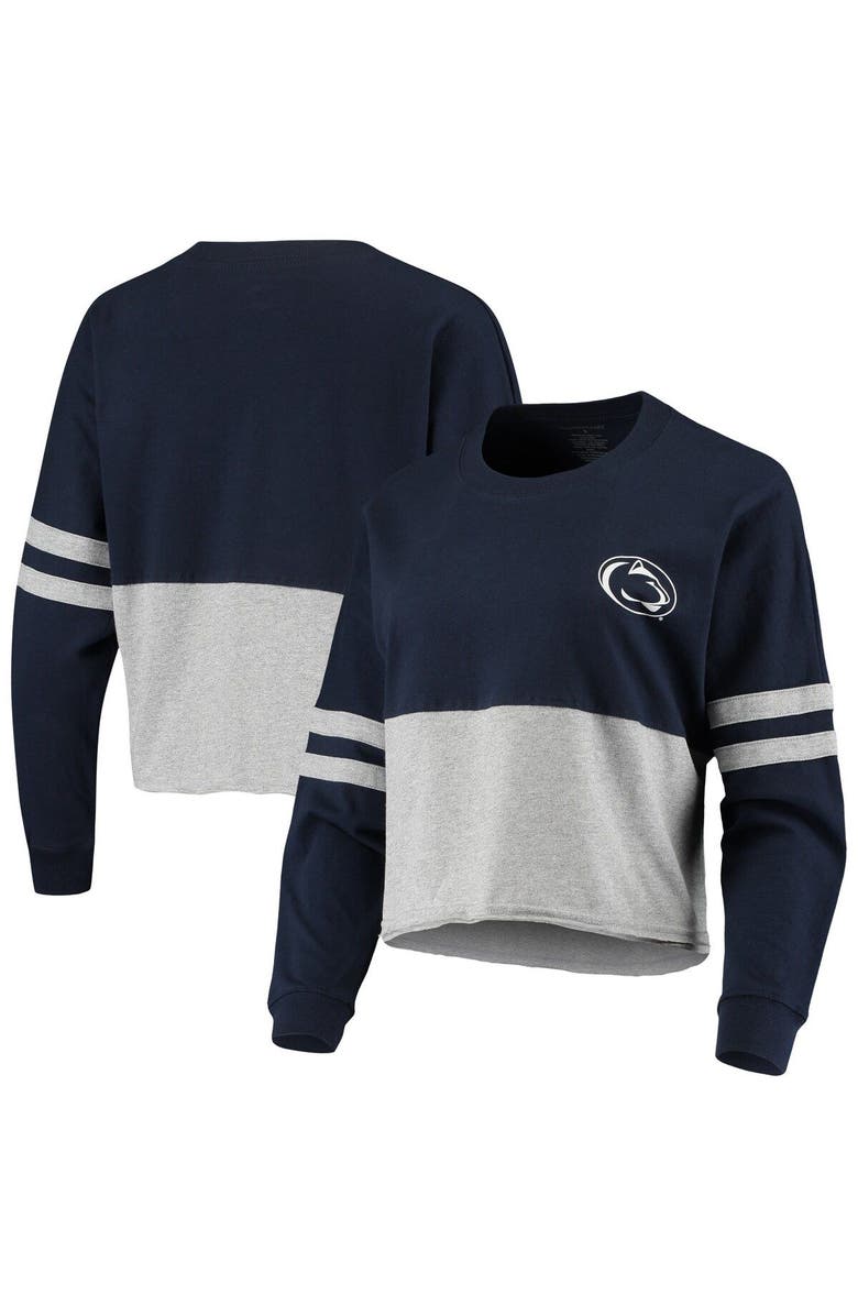 BOXERCRAFT Women's Navy/Heathered Gray Penn State Nittany Lions Cropped Retro Jersey Long Sleeve T-Shirt, Alternate, color, 