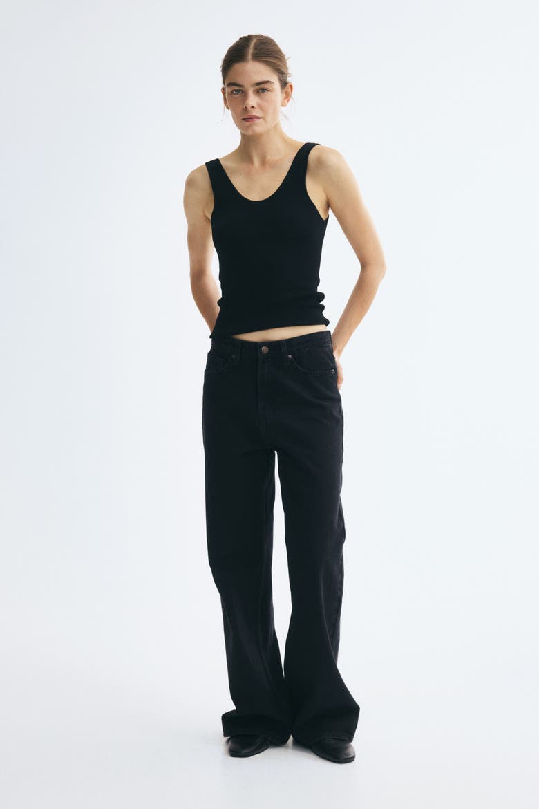 Ava Ultra High Rise Wide Leg Jeans, Main, color, Denim black