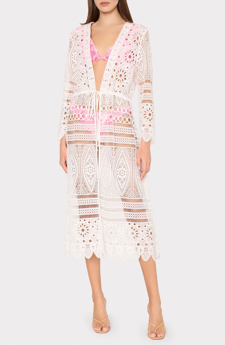 Milly Tiered Eyelet Embroidered Cover-Up Dress, Main, color, 
