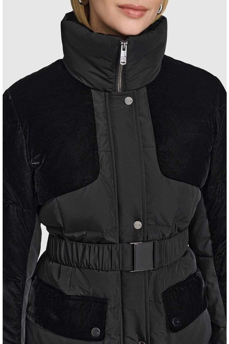 Kempsey Belted Mixed Media Coat, Alternate, color, BLACK