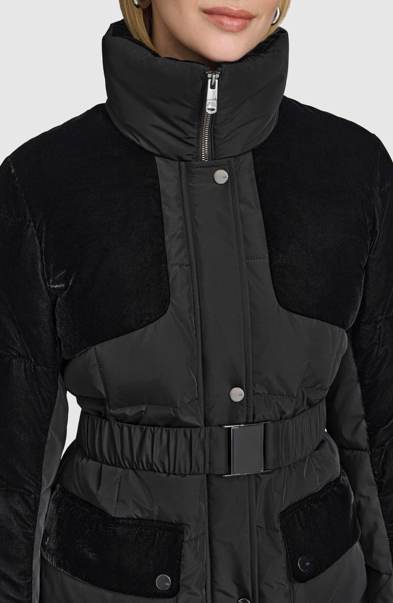 Andrew Marc Kempsey Belted Mixed Media Coat, Alternate, color, Black