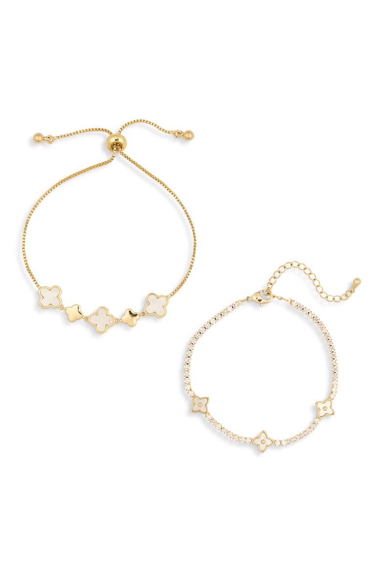 Imani 2-Pack Cubic Zirconia & Enamel Slider Bracelets, Main, color, GOLD