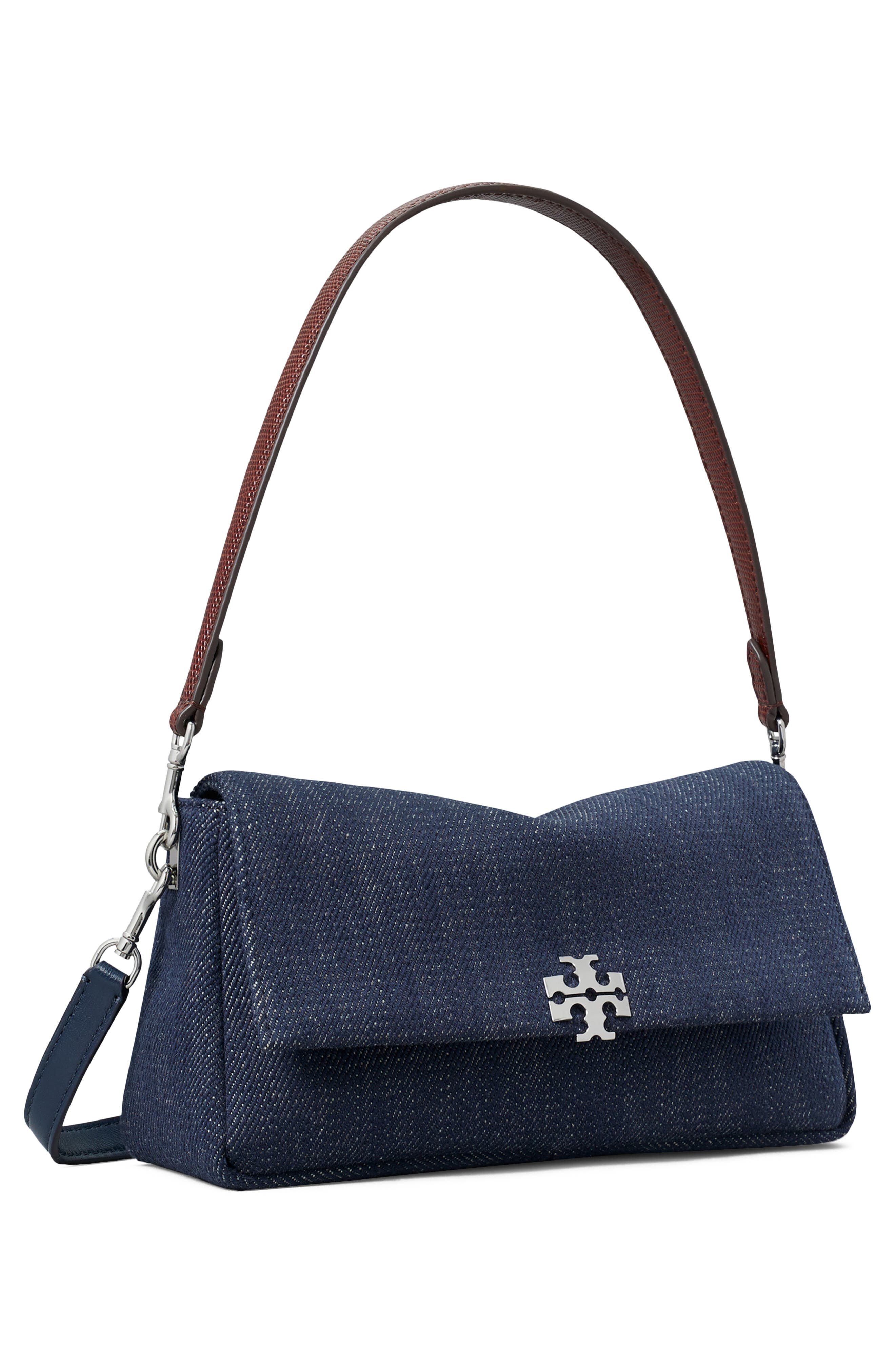 Tory Burch Small Charlie Denim Shoulder Bag, Alternate, color, Midnight