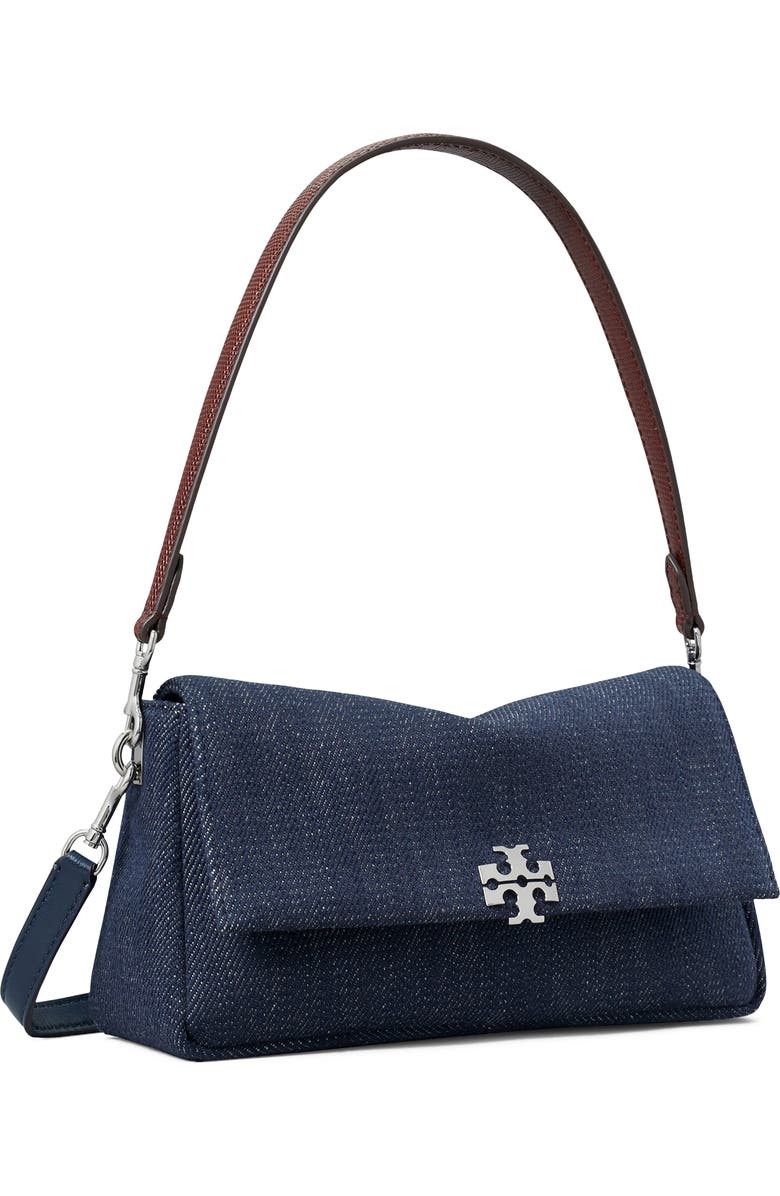 Tory Burch Small Charlie Denim Shoulder Bag, Alternate, color, Midnight