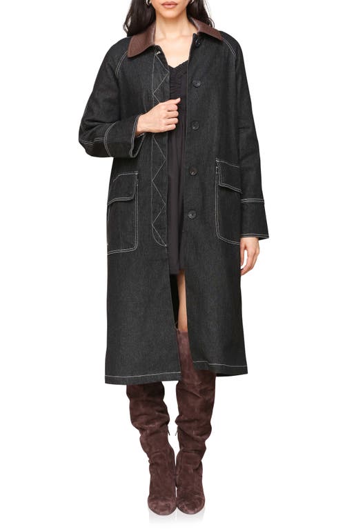 Avec Les Filles Dark Denim Coat With Barn Collar In Black