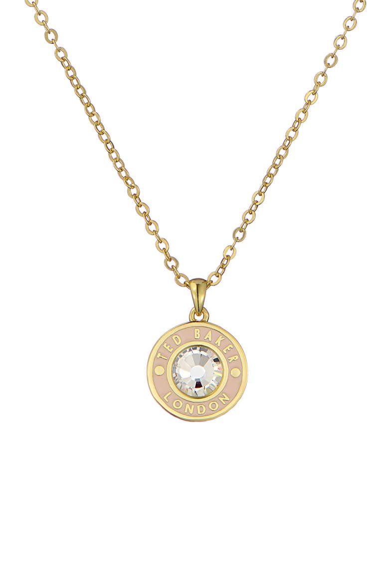 Cherlie Crystal Button Pendant Necklace, Main, color, GOLD / LIGHT PINK