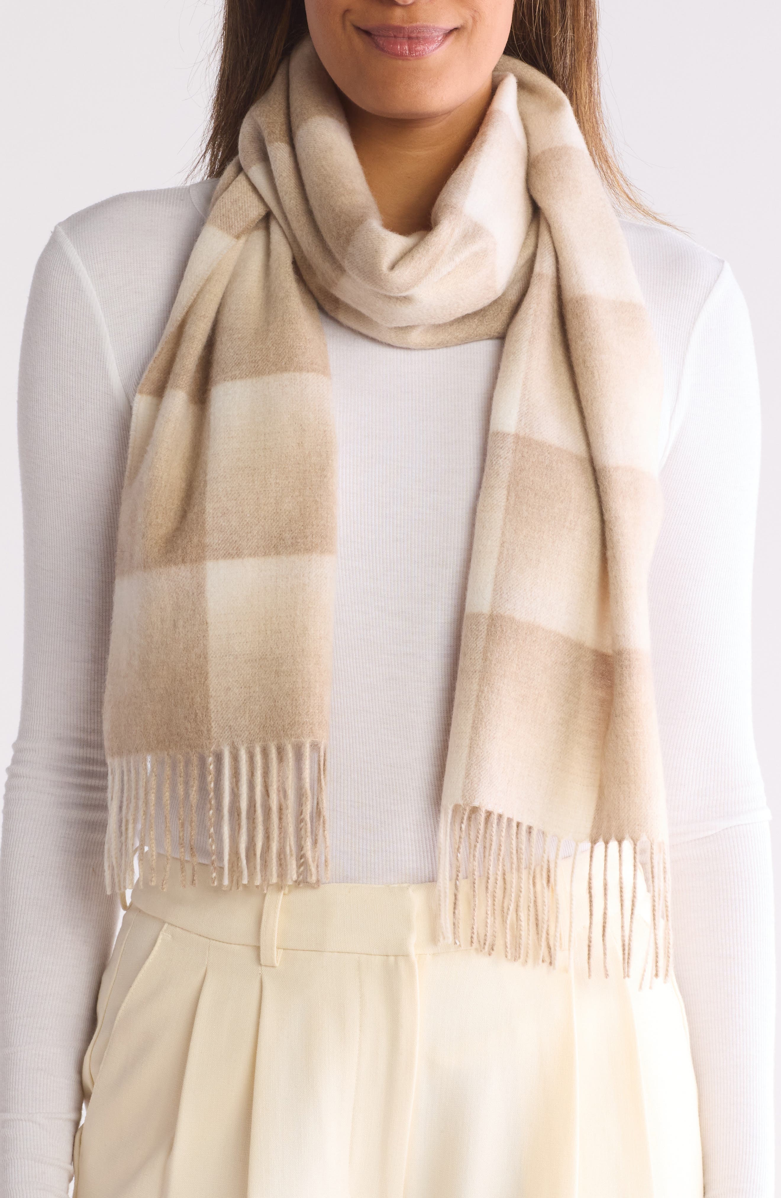 Amicale Cashmere Ombré Grid Scarf