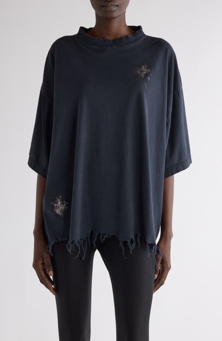 Balenciaga Nail Polish Distressed Crop Logo Graphic T-Shirt, Main, color, 