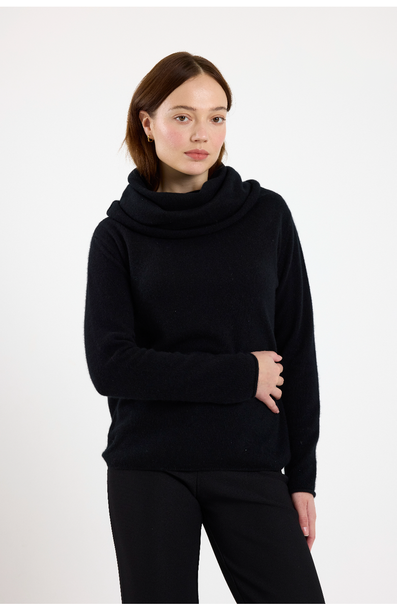 Brodie Pure Cashmere Hannah Hooded Cowl 100% Cashmere Sweater, Main, color, Black