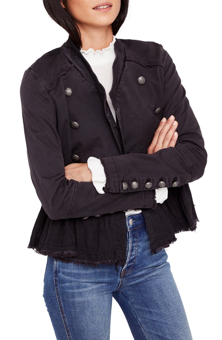 Free People Ruffle Hem Military Jacket, Main, color,