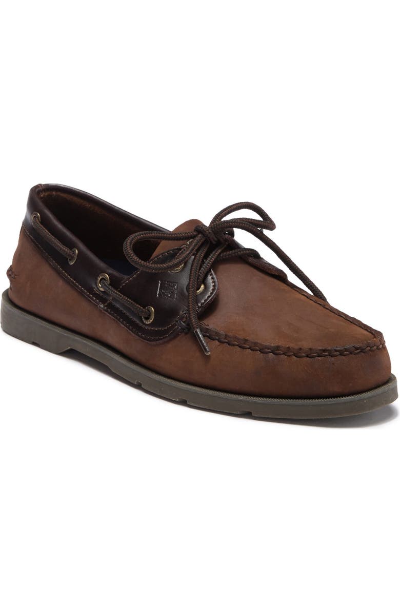 Sperry Leeward Leather Boat Shoe, Main, color, Brown