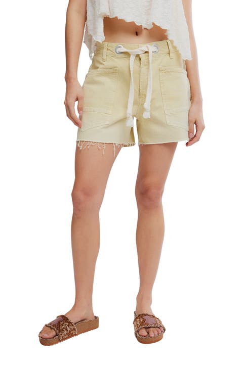 Moxie Mid Rise Belted Drawstring Cutoff Denim Shorts