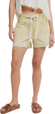 Free People Moxie Mid Rise Belted Drawstring Cutoff Denim Shorts
