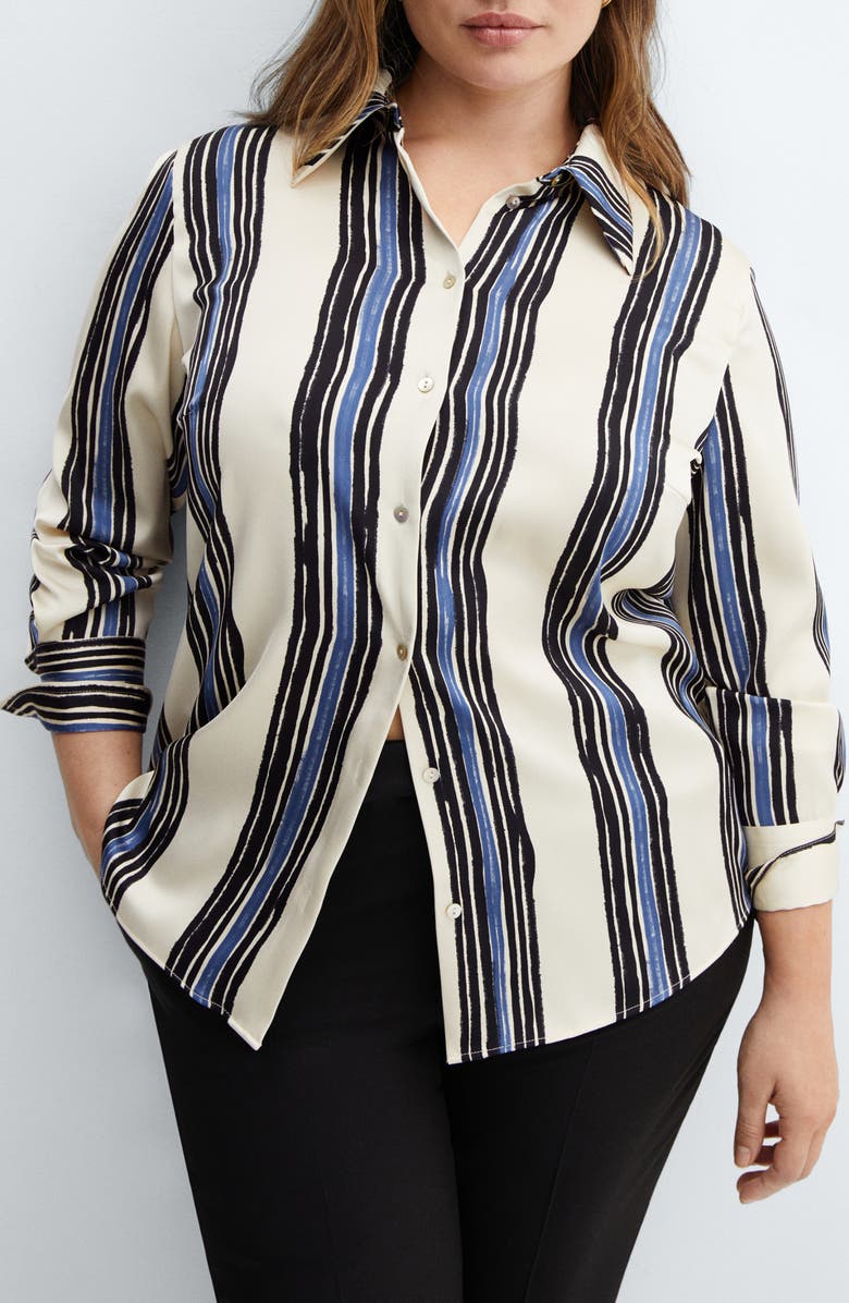 MANGO Stripe Satin Button-Up Shirt, Alternate, color, 