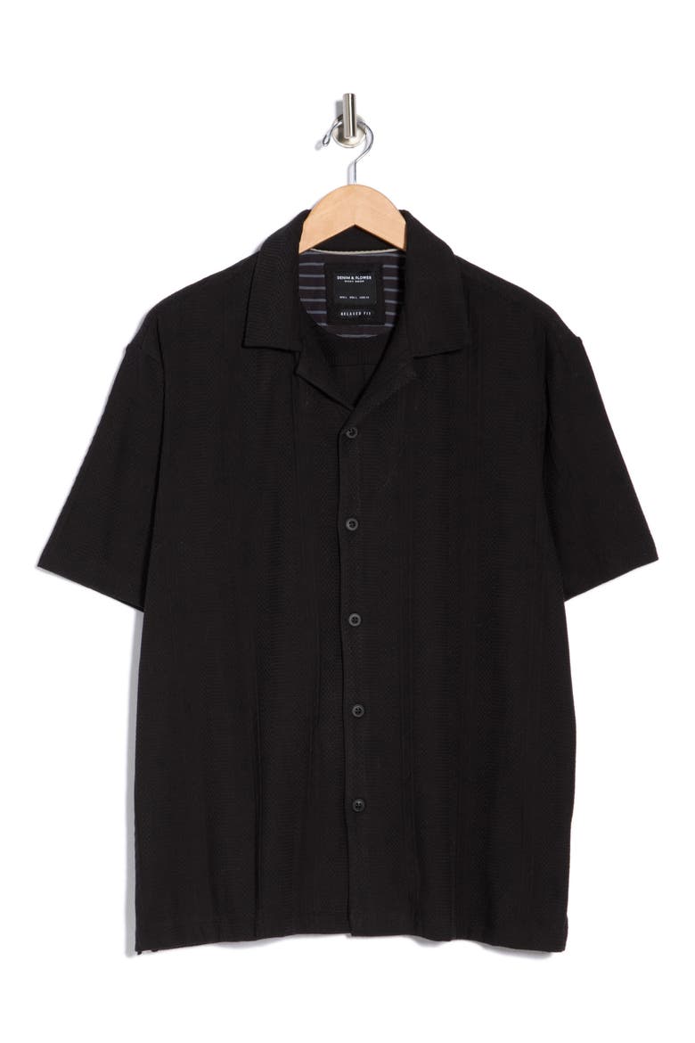 Textured Relaxed Fit Camp Shirt, Alternate, color, BLACK