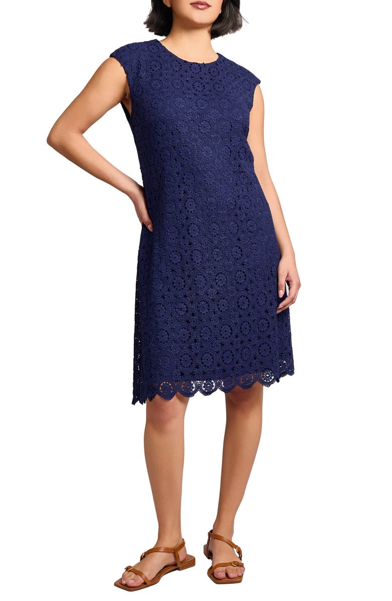 Jones New York Lace Cap Sleeve Dress, Main, color, Pacific Navy