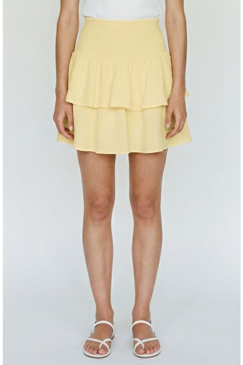 Natali Tiered Smocked Waist Miniskirt, Main, color, PALE BANANA