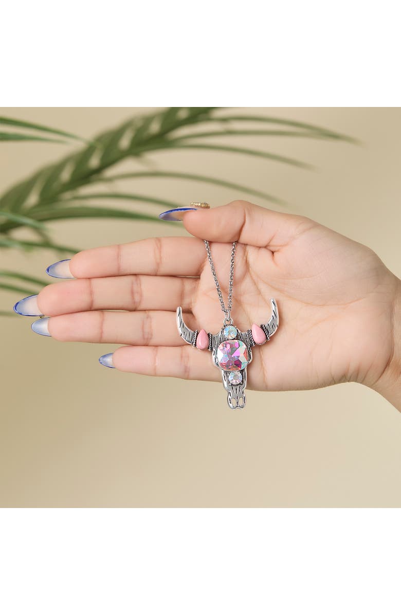 Jessica Simpson Bull Skull Pendant Necklace, Alternate, color, Silver/Coral