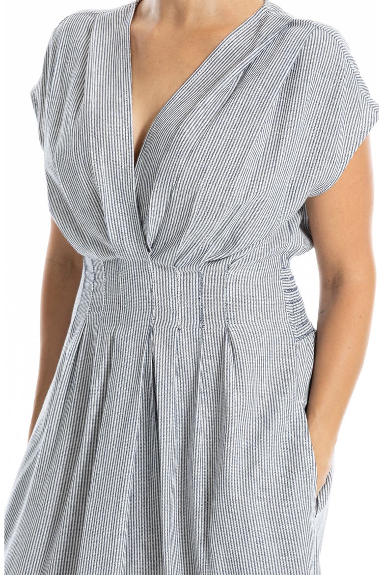 Stripe Cap Sleeve Front Tuck Midi Dress, Alternate, color, NAVY/ WHITE MINI STRIPE