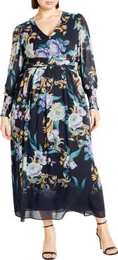 City Chic Nadia Floral Print Long Sleeve Maxi Dress