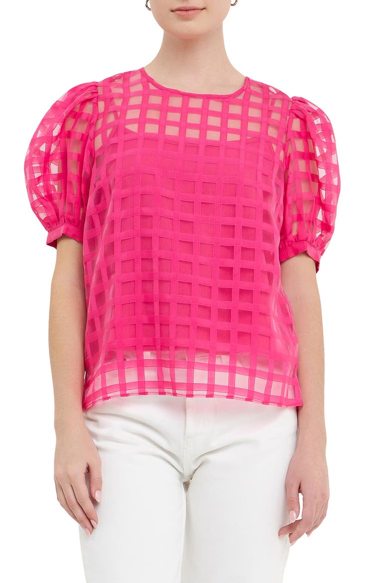 Windowpane Sheer Top, Main, color, FUCHSIA