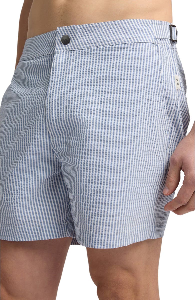 Onia Calder Buckle 5" Swim Trunk, Alternate, color, Surf/White